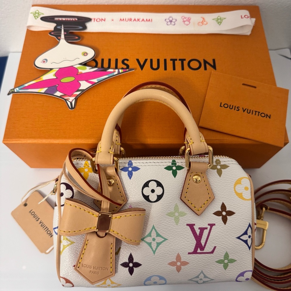 2025 New LV x TM Nano Speedy White Multicolor Monogram Louis Vuitton Murakami